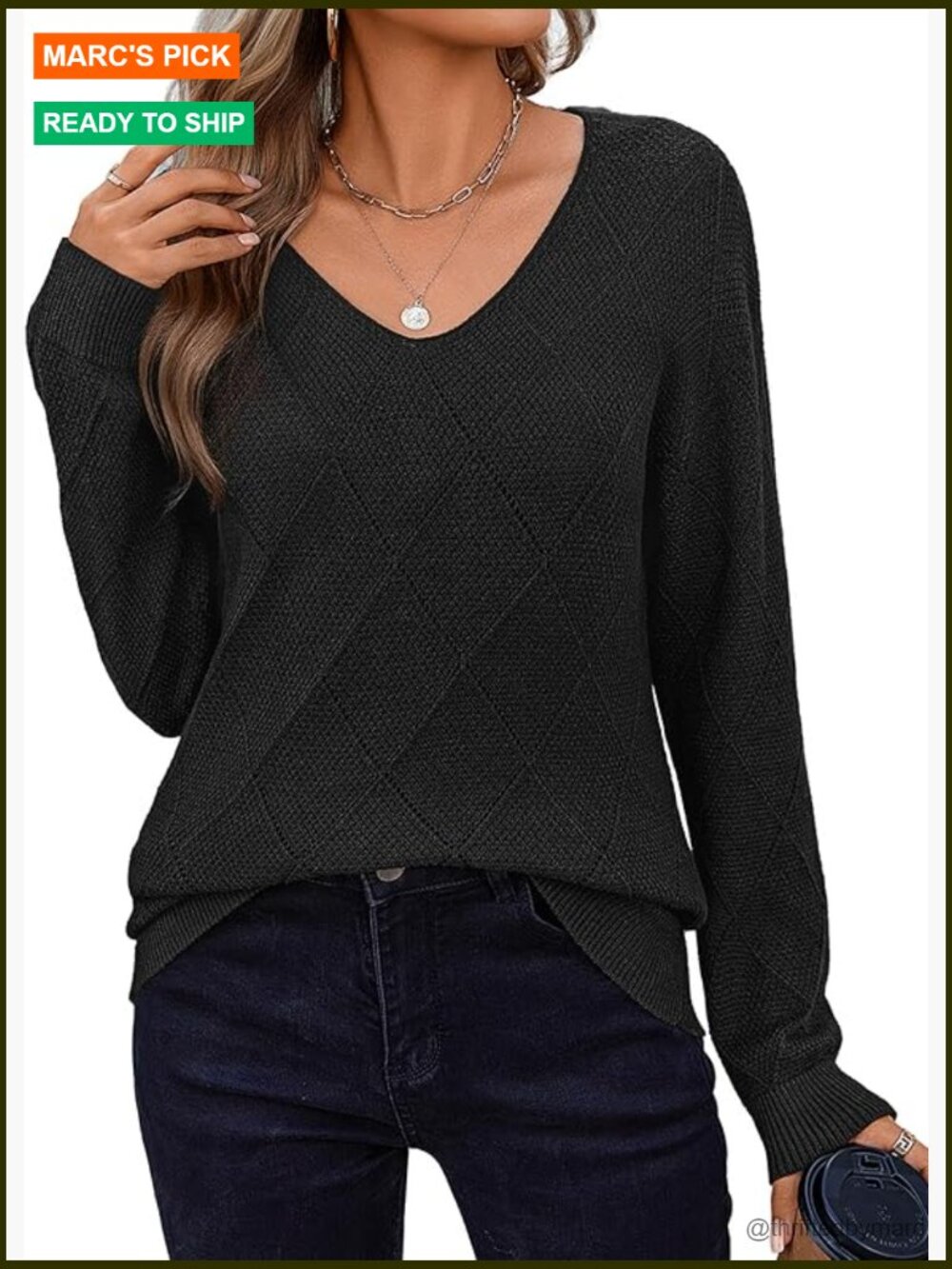 Knitted Long Sleeve V-Neck Lightweight Crochet Pullover Sweater Top